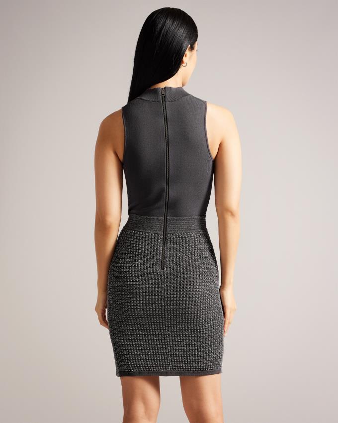 Jupe Ted Baker Knitted Mini Bodycon With Metallic Grise Femme | DZN-57614083